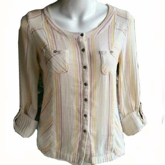 Anthropologie Odille Cotton  Gauzy Roll Tab Shirt size 2 - Picture 1 of 8